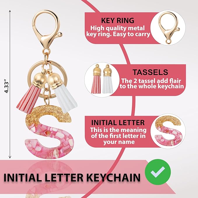 Initial Letter Keychain Cute Resin with 2 PU Tassel, Letter Keychain for Backpack Charms, Initial Keychains for Women
