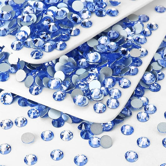 1440PCS SS3 Crystal Glass Flatback Rhinestones, Round Flat Back Crystal Gems for Nail Art and Craft Clothes, Glue Fix Diamond Stones Light Blue (1.3-1.4mm)