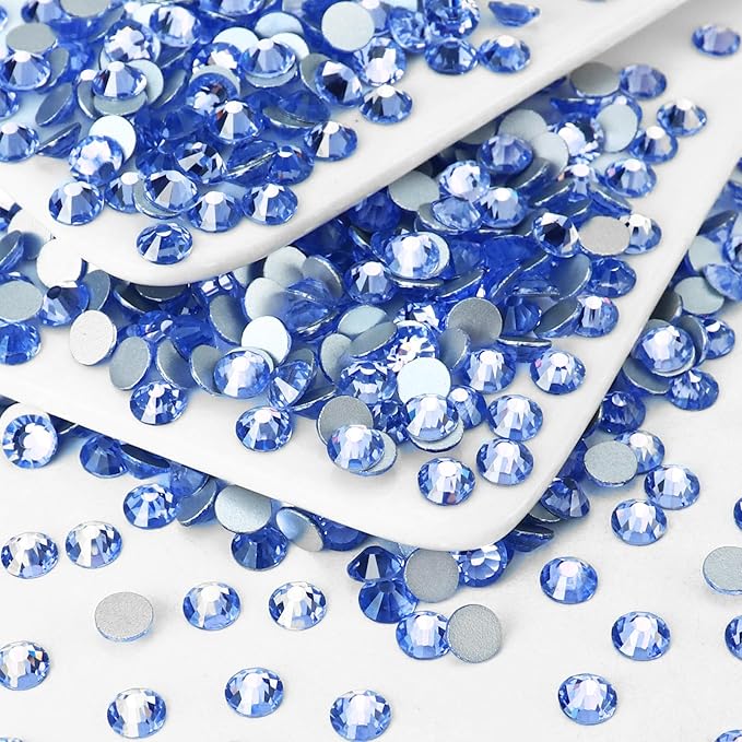 1440PCS SS16 Crystal Glass Flatback Rhinestones, Round Flat Back Crystal Gems for Nail Art and Craft Clothes, Glue Fix Diamond Stones Light Blue (3.8-4.0mm)