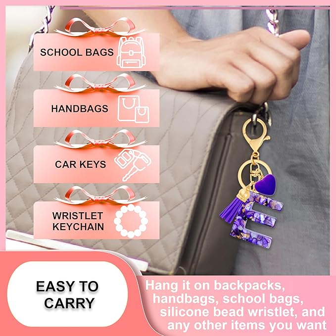 Initial Keychains for Women with Cute Heart Resin - Alphabet Letter Keychain for Bag, Backpacks, Purse or Car key