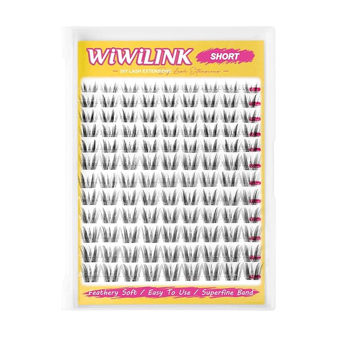 WiWiLINK Wispy Lash Clusters 8-14mm Spike Eyelash Clusters D Curl DIY Lash Extension with Spikes 0.03mm -Invisible Band Natural Individual Cluster Eyelashes, Freya Short