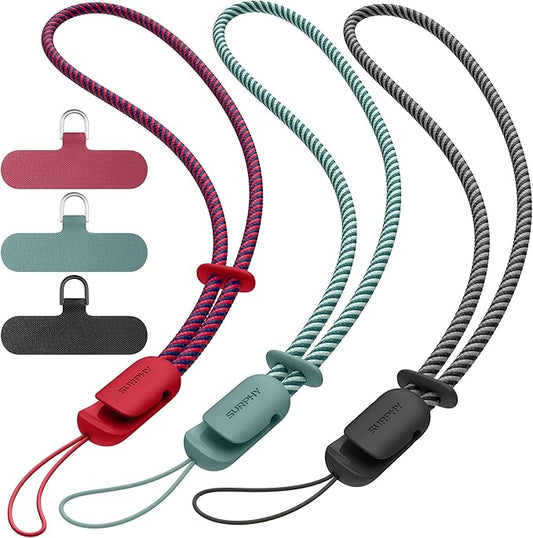 SURPHY 3 Pack Phone Wrist Strap with CellPhone Tether Tab, Cellphone Lanyard, Phone Strap with 2-Color Braided, Wrist Lanyard