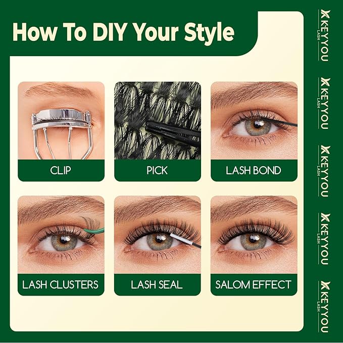 KEYYOU Lash Clusters Kit DIY Lash Extension Kit 280pcs Soft Lash Clusters 60D+80D D Curl Easy to Apply with Bond and Seal Applicator Remover Eyelash Extension Kit at Home(RMkit-60D80D-D-10-18mix)