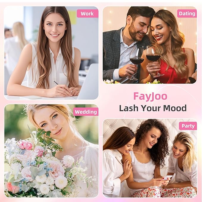 Natural Wispy Soft Lash Clusters with 0.05mm Invisible Band, C Curl 8-16mm, DIY Salon Effect Lightweight Lash Extensions, FayJoo AIRY 11 Lash Only