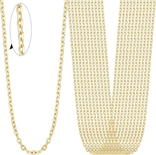 24PCS Gold Rolo Cable Necklaces for Jewelry Making 1.5MM 18K Gold PVD Plated Stainless Steel Cable Link Chains Bulk for DIY Necklace