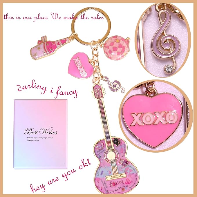 Birthday Gifts with Taylor Quotes Merch Pink Music Keychains Gift For Singer Fans Guitar Christmas Daughter Mom Women