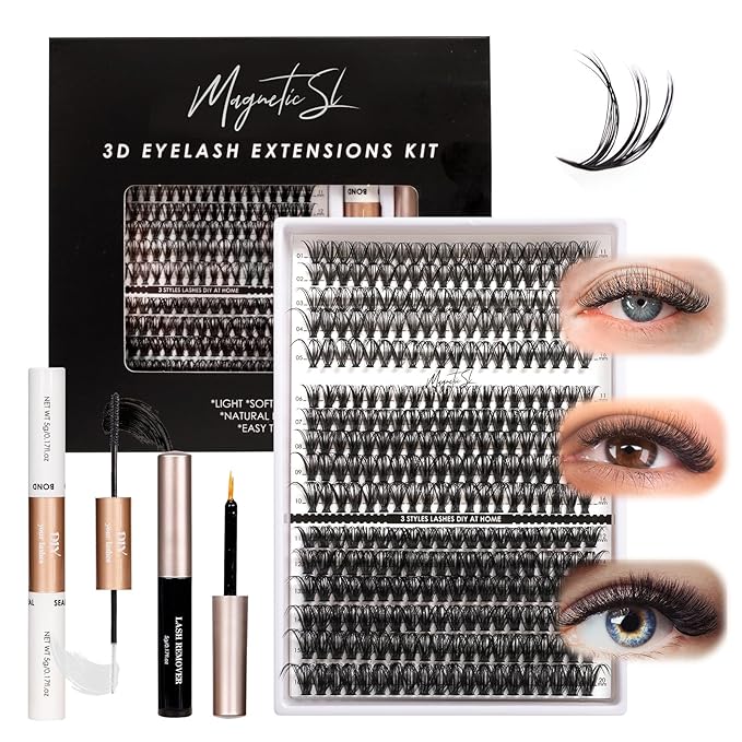 DIY Lash Extensions Kit 320pcs Individual Lashes Clusters 30D 40D 60D Eyelash Extension Kit with Applicator and Lash Bond&Seal, Lash Remover For False Eyelash Mix 11-20mm (30D+40D+60D KIT)