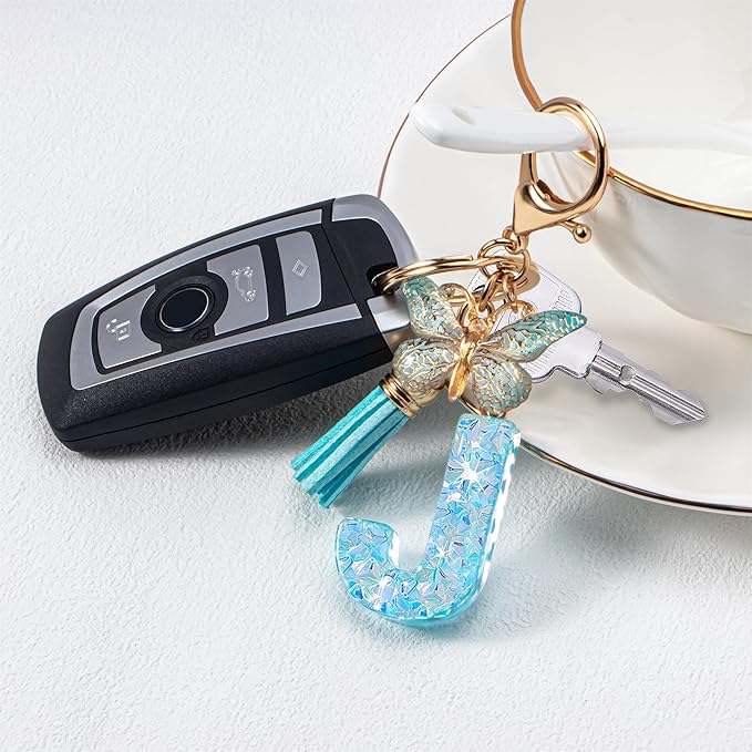 Initial letter Keychains for Women Girls Tassel Butterfly Cute Keychain for Wallet Backpack charm