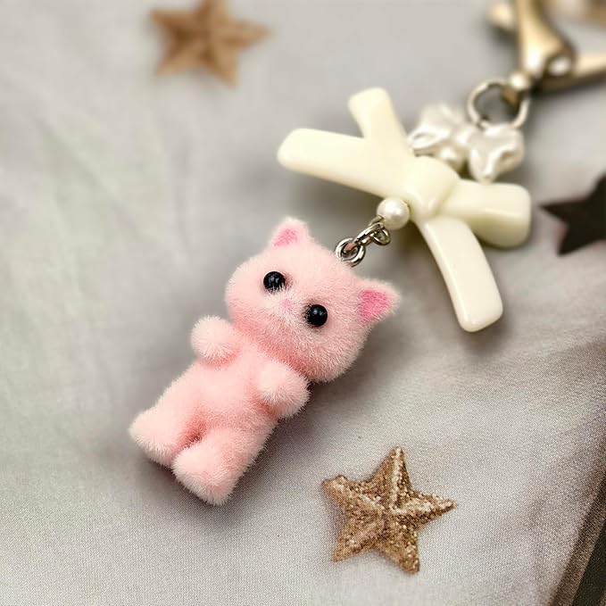 Cute Cat Keychain, Y2K Heart Bow Pendant, Kawaii Cat Bag Charm