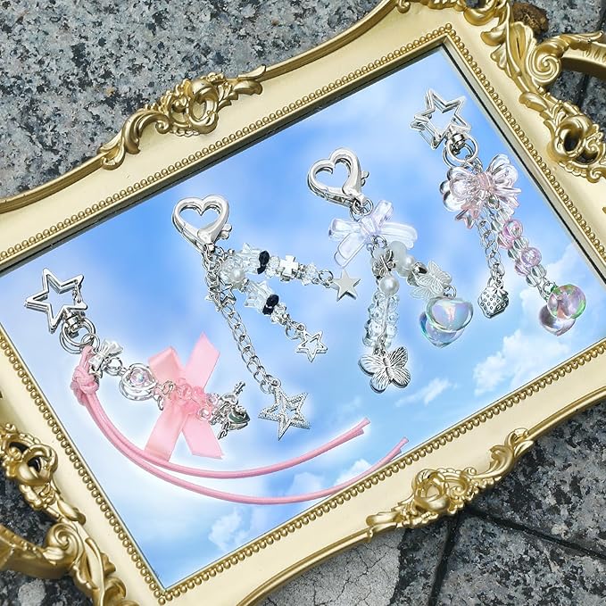 4 PCS Y2K Keychain Cute Keychain Accessories Y2K Phone Charms With Tether Tab Aesthetic Keychains