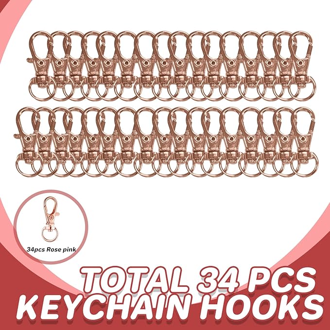 Keychain, 68PCS Swivel Snap Hooks with Key Rings, Metal Lobster Claw Clasp,34PCS Keychains Clips Hooks and 34PCS Key Chain Rings,Keychain Rings for DIY Crafts,Jewelry Making (Rose Gold)