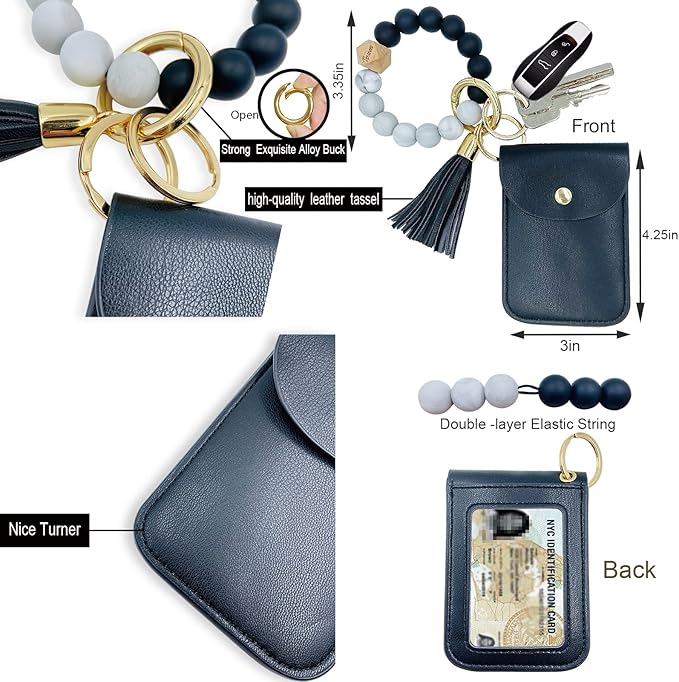 Keychain Wallet Wristlet Small Credit Card Holder Bracelet Key Chain Purse Bangle Tassel Beads Key Rings for Women