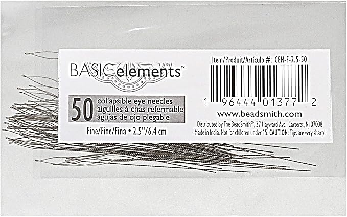 The Beadsmith Basic Elements Collapsible Eye Needles – 2.5 Inch Long – Flexible Twisted Wire – Large Eye, Easy to Thread – 50 Fine Needles