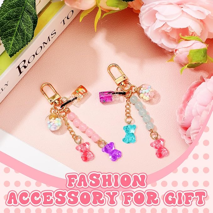 Ecally Cute Resin Bear Keychain Macaron Bear Keychains Candy Pendant Jewelry Gift Bag Key Ring Accessories for Girl Women