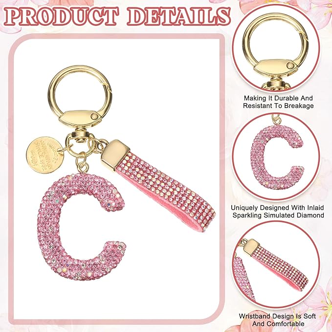 PATIKIL Initial Letter Keychain, Cute Sparkly Rhinestone Key Chain Alphabet Charm for Car Keys Handbags Purse