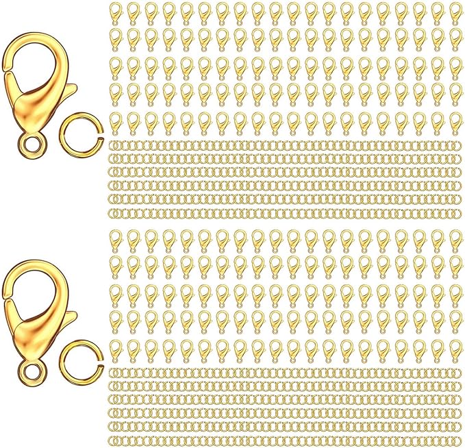 700Pcs Lobster Claw Clasps and Open Jump Rings Set, 14K Gold and Silver Necklace Clasps and Closures Lobster Parrot Trigger Clasp for Jewelry Making