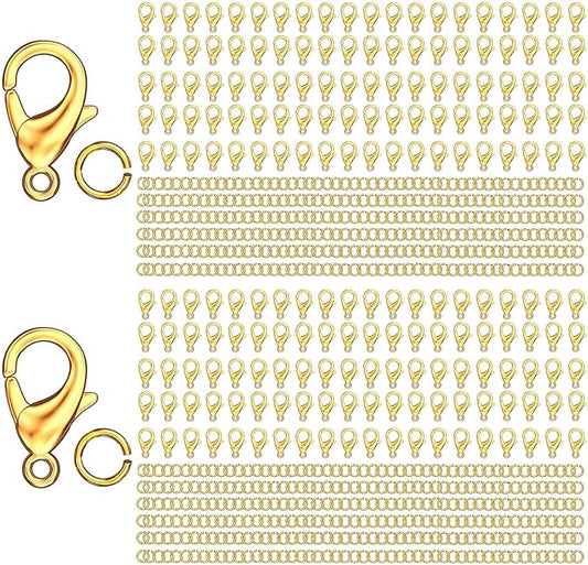 700Pcs Lobster Claw Clasps and Open Jump Rings Set, 14K Gold and Silver Necklace Clasps and Closures Lobster Parrot Trigger Clasp for Jewelry Making