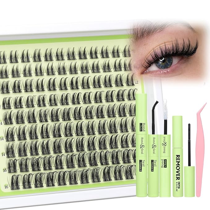Wispy Lash Clusters Kit Natural Eyelash Clusters Spiky Lash Extension Kit Pestañas Postizas Naturales C Curl Individual Lashes 10-16mm Cluster Eyelash Extensions Kit with Remover DIY Lash at Home