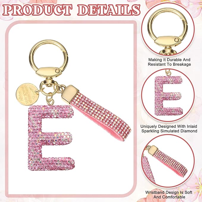 PATIKIL Initial Letter Keychain, Cute Sparkly Rhinestone Key Chain Alphabet Charm for Car Keys Handbags Purse