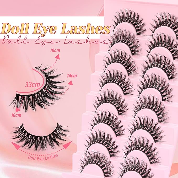 Ahrikiss Lashes Wispy False Eyelashes Natural Look 8 Pairs Faux Mink Lashes Kit with Lash Glue and Lash Tweezers Soft Lightweight Fake Lashes (Charm)
