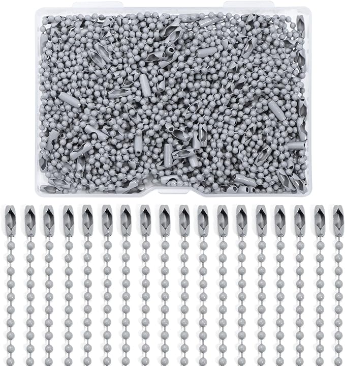 Lemonkey 100Pcs Ball Beads Chains Bulk,Gray Keychains Rings Metal Chains,4 Inch Dog Tag Metal Small Chains with Connectors for Hanging Decoration