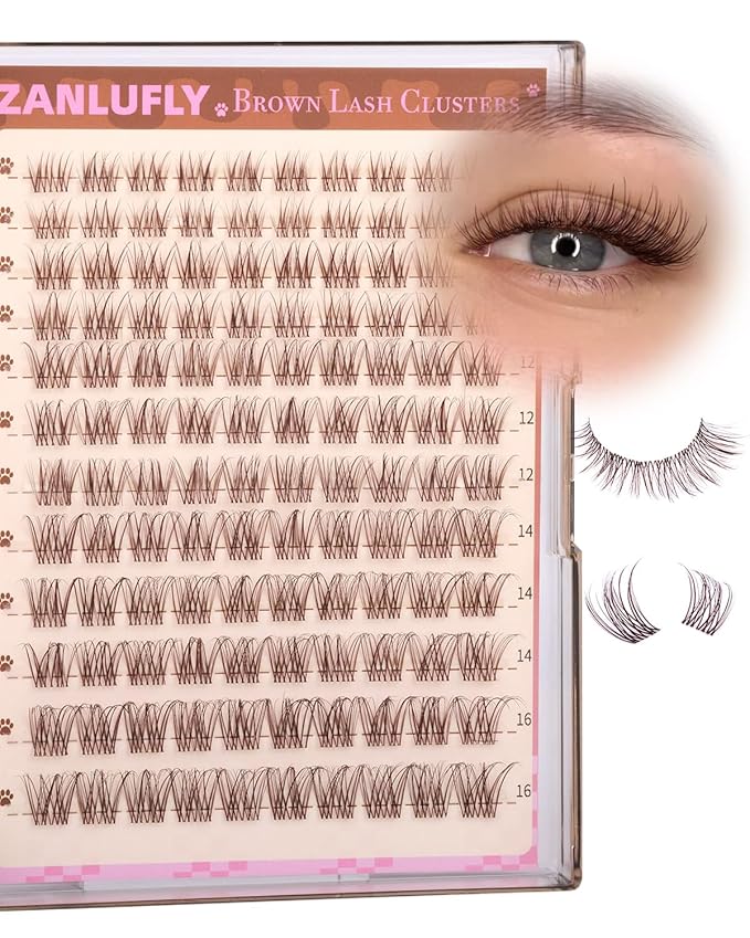 Brown Lash Clusters Clear Band Eyelash Clusters Natural Lashes Clusters Dark Brown Lash Extension C Curly Cluster Eyelash Extensions 8-16mm DIY Individual Lashes by ZANLUFLY