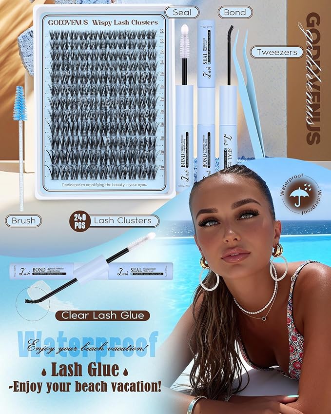 Goddvenus Wispy Lash Clusters Kit Natural Eyelashes Clusters CC Curl Cluster Eyelash Extensions Lightweight Individual Lashes DIY Lash Extension Kit 10-18mm False Eyelashes