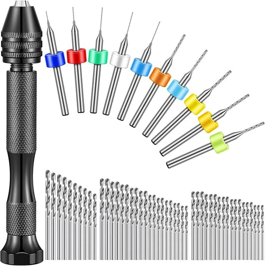 59 Pieces Hand Drill Bits Set Include 49 Pcs Metal Pin Vise Hand Drill Micro Mini Twist and 10 Pcs Tungsten Carbide PCB Rotary Tools for Resin Polymer Wood Craft DIY Jewelry Making Carving