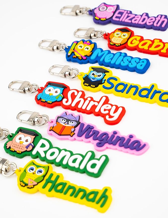 Custom PVC Name Tag, Personalized Keychain, Luggage Tags, Bag Tags for Kids Girls Boys Men Women, Customized Name Keychain, Water Bottle Keychain Tags, Bag Tags, Cute Gifts (Owl)