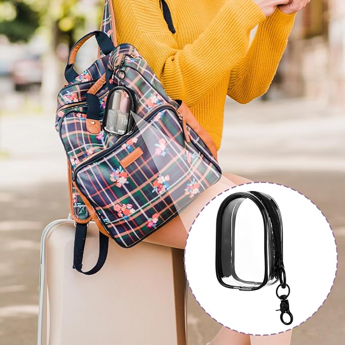 3 PCS Mini Clear Pouch with Keychain, Small Clear Travel Makeup Bag Figure Display Bag with Zipper, Portable Storage Pouch, Mini Zipper Pouches for Cosmetics Coin Organizer Showing off Blind Boxes