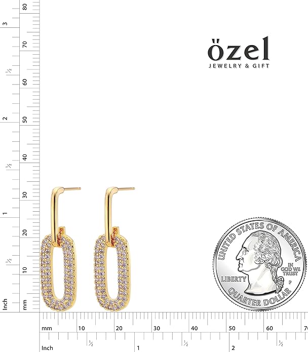 OZEL 14K Gold & Silver Plated Paperclip Chain Earrings with Cubic Zirconia – Dangle, Hoop, Huggie, Stud Styles – Women’s Fashion Jewelry Gift