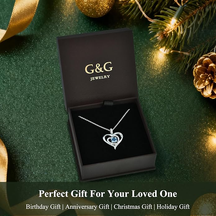 S925 Sterling Silver Necklace for Women, Valentines Day Gifts for Her, Love Heart Birthstone Necklaces for Women, Wife Jewelry, Mom Birthday Valentines Mothers Day Gifts, Girlfriend Necklaces, Daughter Heart Jewel, Anniversary for Her
