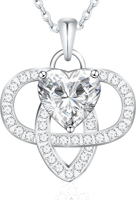 Yuelove Infinity Necklace for Women, 925 Sterling Silver Heart Necklace with 5A Zircon, White Gold Plated Adjustable Chain, Gift for Valentine's Day, Birthday, Anniversary for Wife, Girlfriend, Mom