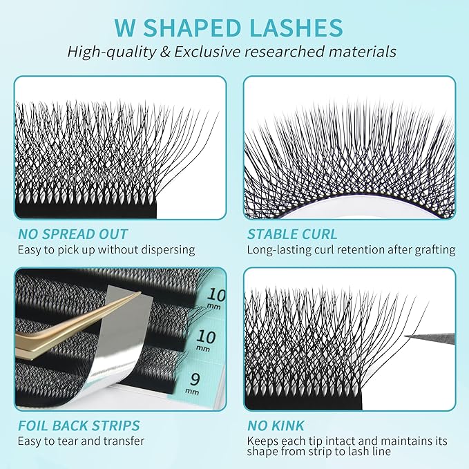 GLAMLASH W Eyelash Extensions 7D Russian Volume Premade Fan Natural Soft Matte Black False Lashes Professional Salon Supplies(7D,0.07,D,9-13mm)