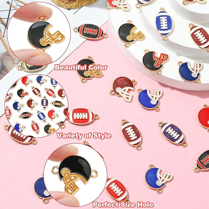 Stiesy 60 Pcs 12 Styles Enamel Sport Rugby Connector Charms Rugby Ball Batting Helmets Links Charms Bulk for Jewelry Making Crafting DIY Bracelets Necklace Presents