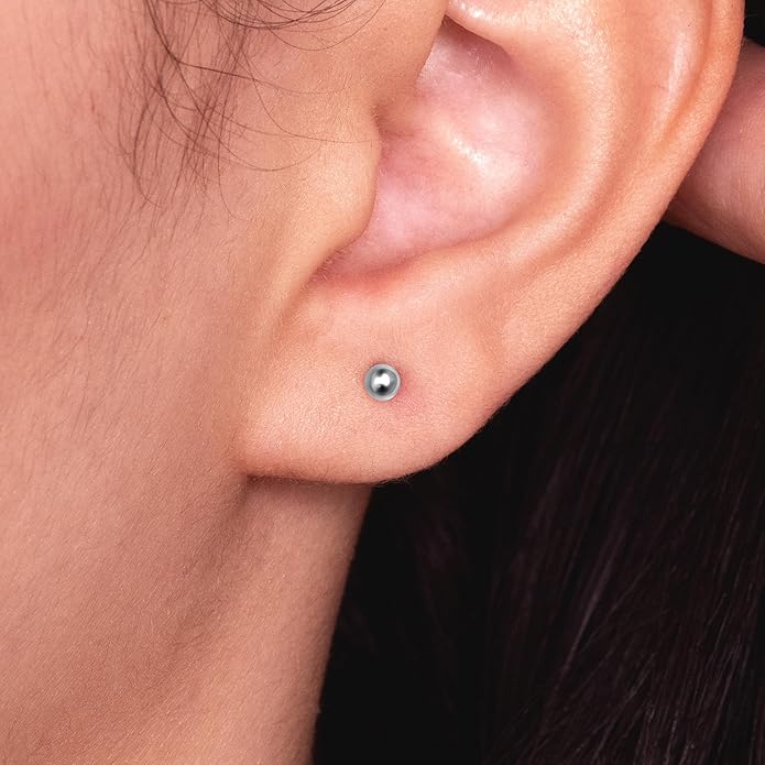 14k Real White Gold Ball Stud Earrings for Women & Men (2mm-8mm Diameter) - Real 14k Gold, Secure Screw Back Design