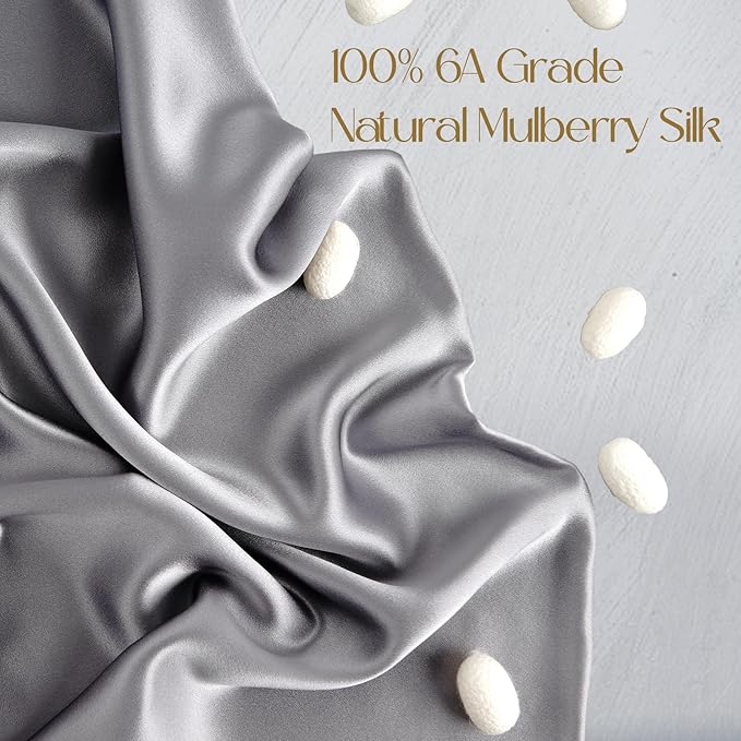 ZIMASILK 100% Pure Mulberry Silk Pillowcase for Hair and Skin Health,Soft and Smooth,Both Sides Premium Grade 6A Silk,600 Thread Count,with Hidden Zipper,1pc (Queen 20''x30'',Silver Grey)