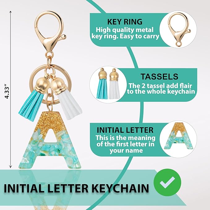 Initial Letter Keychain Cute Resin with 2 PU Tassel, Letter Keychain for Backpack Charms, Initial Keychains for Women