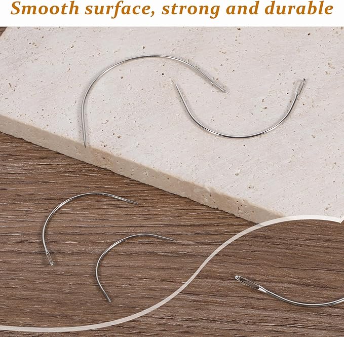 JIYIN Curved Sewing Needles, 8 PCS 4 Sizes Curved Leather Hand Sewing Needles C Sewing Needles Heavy Duty Curved Leather Needles for Leather Projects Carpet or Canvas Wig Making(2/2.5/3/3.5 Inch)