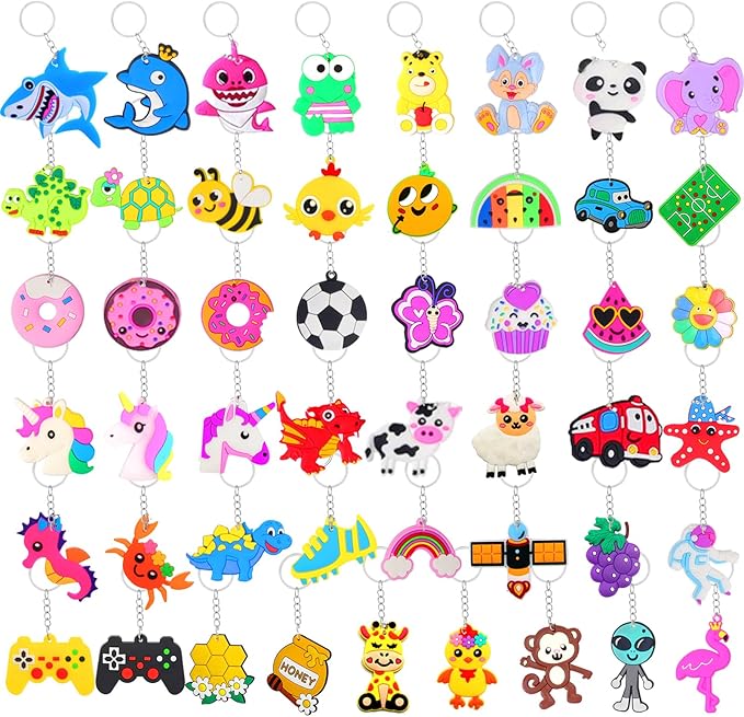 50 PCS Keychains Bulk Cute Key Chain for Classroom Prizes Rewards Students Incentives Birthday Holiday Gifts Party Favors Keyrings for Kids