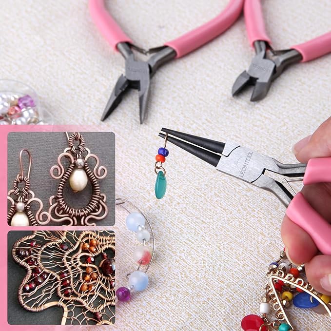 Mini Jewelry Pliers Set 3 Pcs Jewelry Making Tools Pliers Kit Includes Long Nose Pliers/Round Nose Pliers/Diagonal Pliers, Wire Cutters Pliers for Jewelry Making Wire Wrapping Beading Crafts