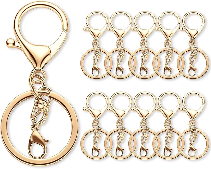 10 Pack a Set Metal Lobster Claw Clasps and Key Rings, Key Chain Accessories, Keychain Making kit for Keys, Art Crafts, Jewelry Making, Light Gold