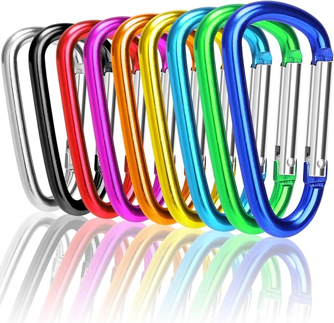 Carabiner Clips, Upins Aluminum Locking Spring Hook Keychain D Shape Heavy Duty Buckle Pack Carabiners Clip Lock Snap Hooks Backpack Clip