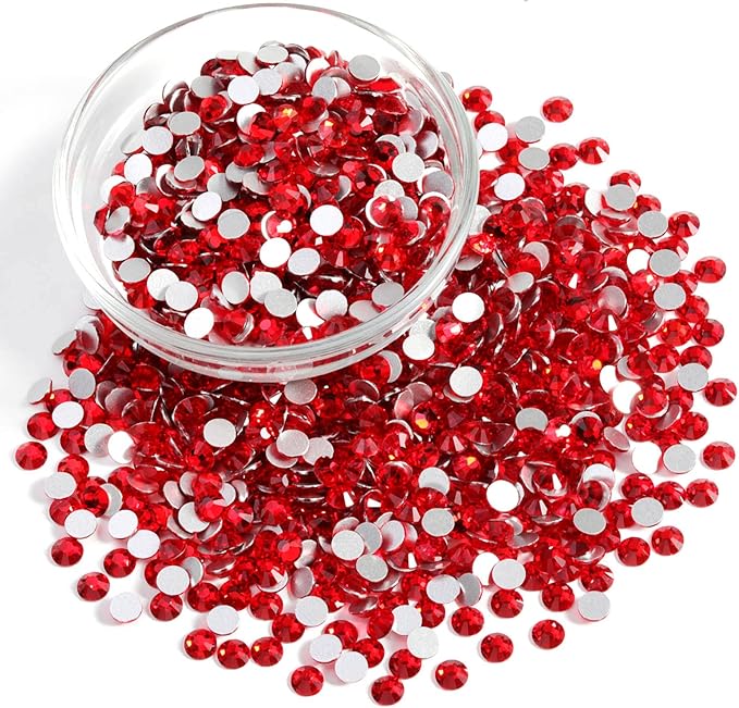 Beadsland Flatback Rhinestones Bulk, 2880pcs Red Rhinestones for Crafts Clothes DIY Decoration, Light Siam, SS30, 6.3-6.5mm