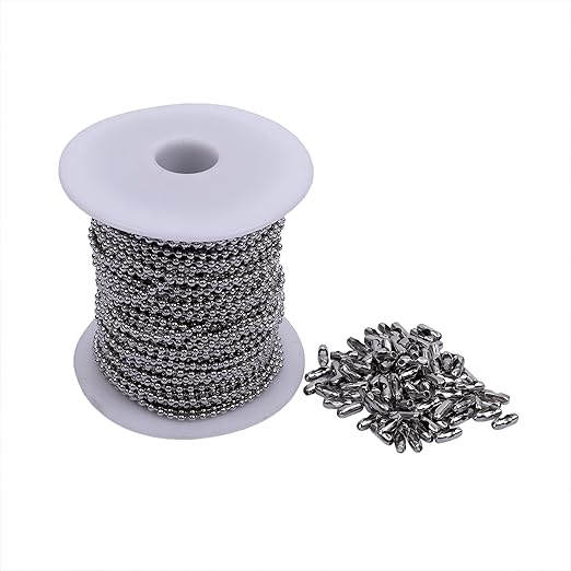 HFS(R) Ball Chain Spool Stainless Steel 304 Bead Chain with 100 Clasps for DIY Projects 100 Feet 3/32" (2.4mm) Diameter