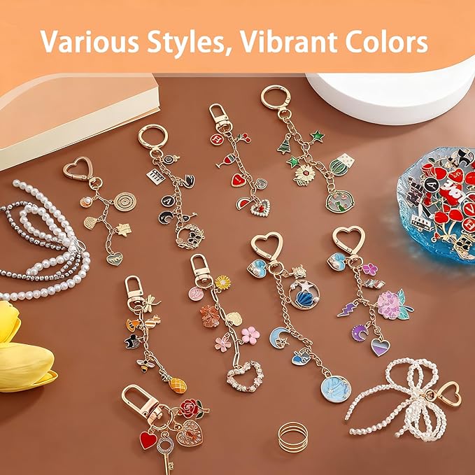Thmxit 537PCS Charm Lip Gloss Keychain Making Kit with Charms, DIY Keychains Making Supplies Including 24 Keychain Clips, 25 Extender Chains, 198 Charms, Jewelry Plier Jewelry Making Kit for DIY