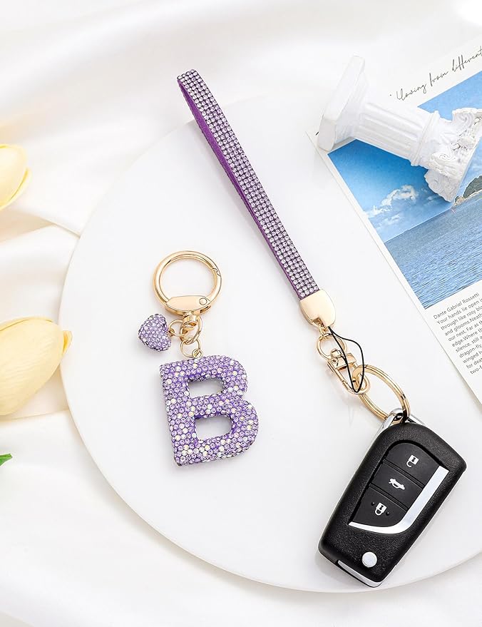 Initial Keychain for Women Girls,Bling Letter Key chain Initial with Heart,Pink Keychain Charms for Backpack Handbag