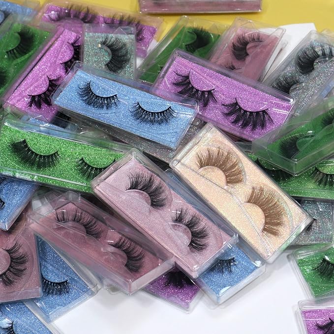 Wholesale Lashes, 3D Faux Mink Eyelash Bulk, 18mm Handmade Reusable Eye Lash, 5 Styles Dramatic Fluffy False Lash with Glitter Portable Packing (Fluffy 5 styles-30 pairs)