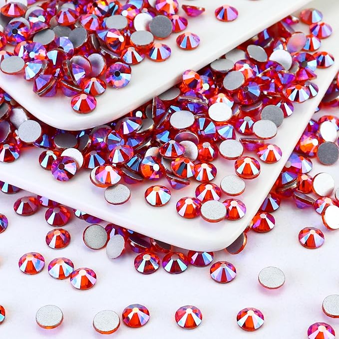 1440PCS SS8 Crystal Glass Flatback Rhinestones, Round Flat Back Crystal Gems for Nail Art and Craft Clothes, Glue Fix Diamond Stones Hyacinth/Orange Red AB (2.3-2.5mm)