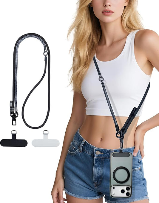 Phone Lanyard Crossbody, 3-in-1 Neck Strap& Wrist Strap, Adjustable Anti-Theft Lanyard with 2 Phone Tether Tabs, Universal Cell Phone Strap for iPhone 17 Pro Max,Travel Essential,Black
